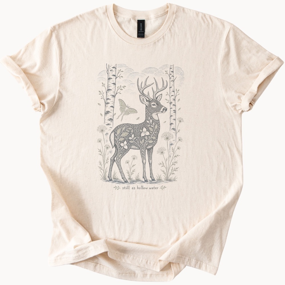 Deer Forest Line Art Graphic Tee Natural Botanical Nature Design